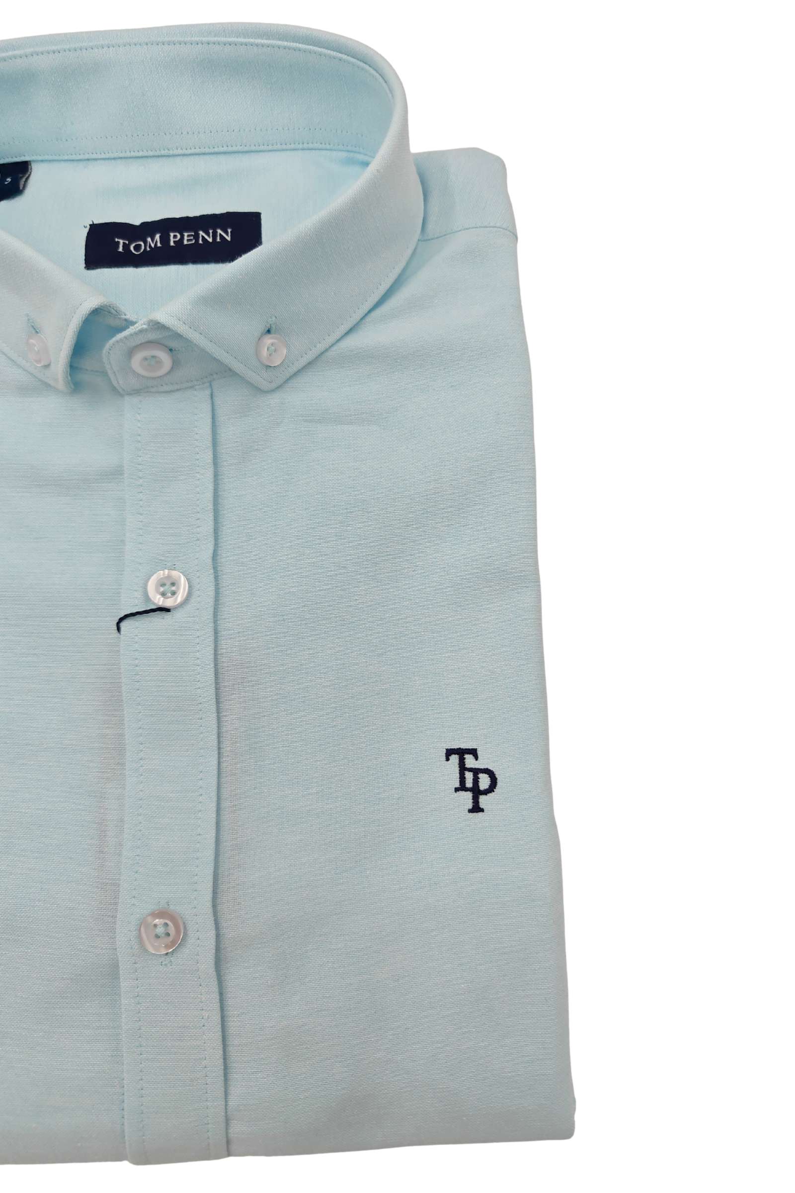 Ocean blue shirt with 'TP' logo on a white background