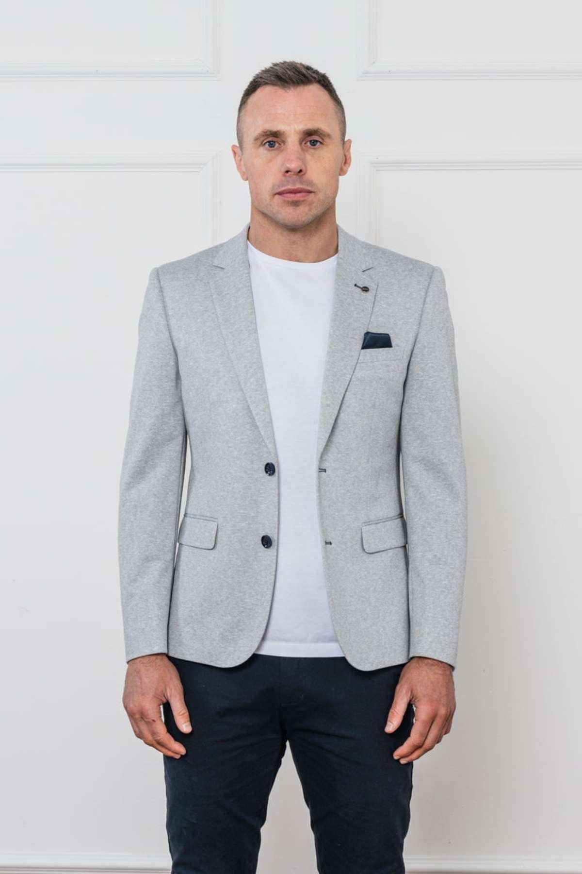Tommy Bowe Popovic Light Grey Blazer-Closer View of Jacket