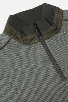 Benetti Troy Forest 1/4 Zip in FOREST, close-up of the quarter-zip collar and textured knit fabric