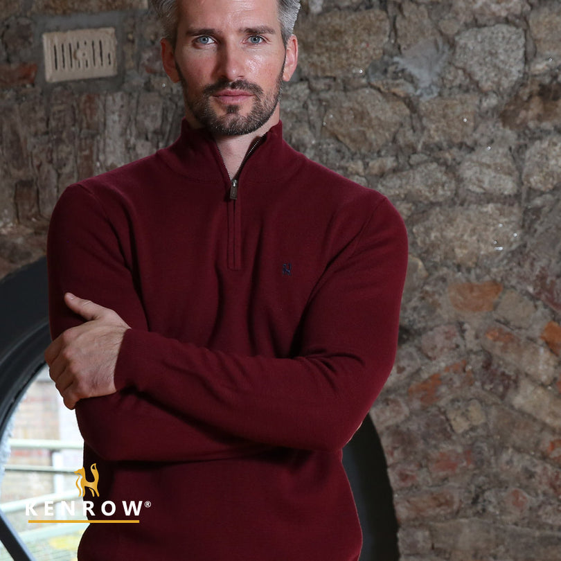 Kenrow Menswear Ultan Half Zip Ruby Knit Ruby front view