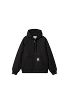 Carhartt WIP Active Jacket in Black Rigid, front view with zip fastened
