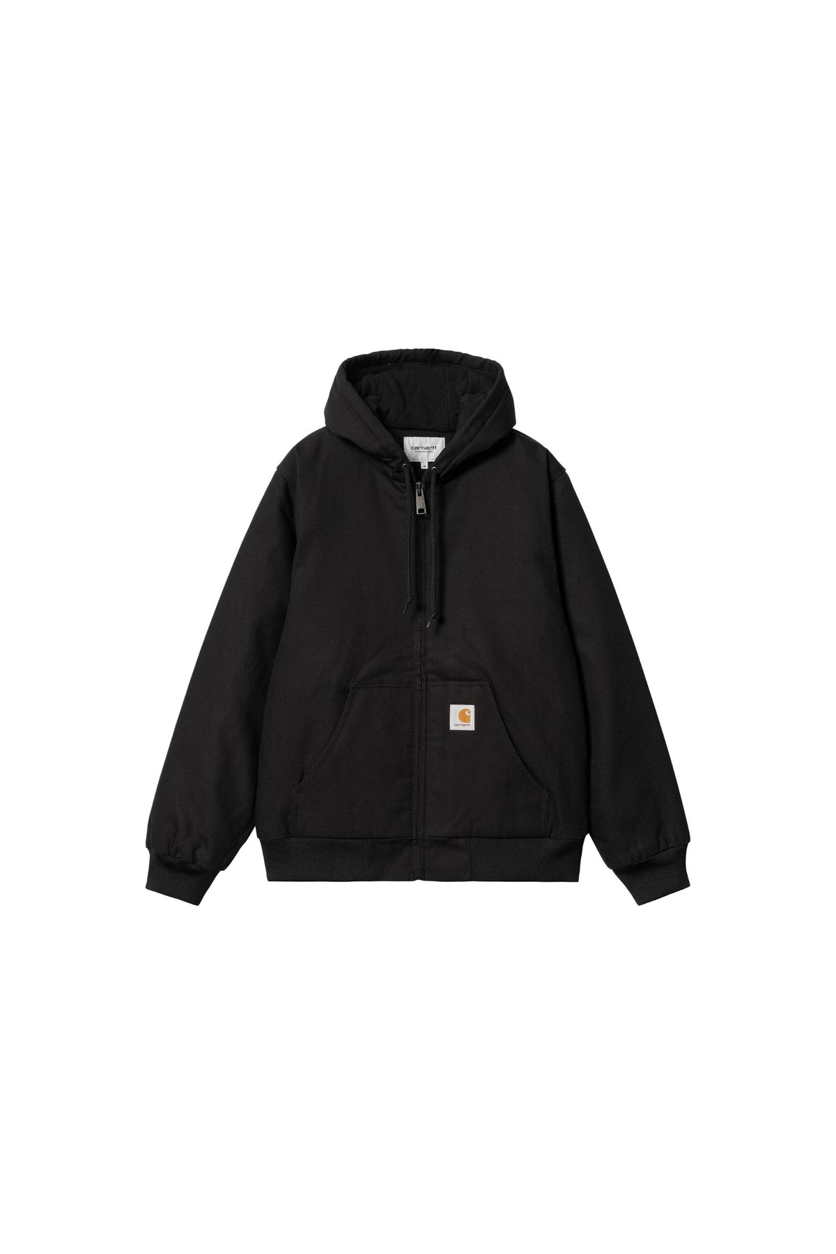 Carhartt WIP Active Jacket in Black Rigid, front view with zip fastened