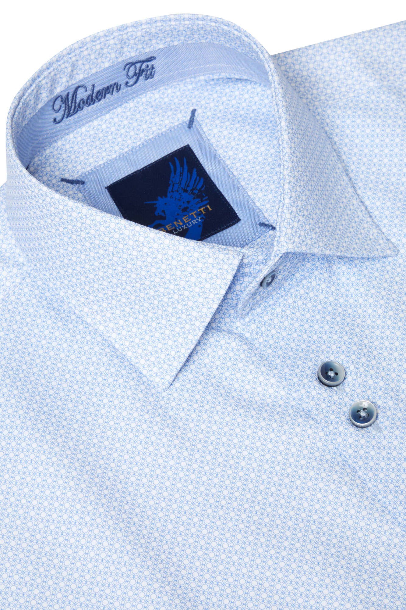 Ural Blue Long Sleeve Shirt - Collar detail