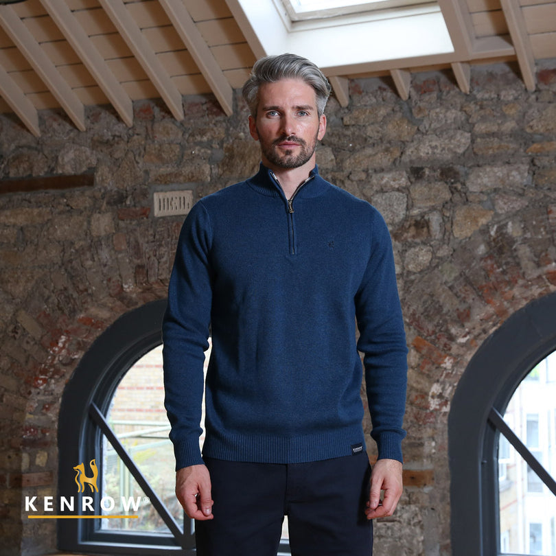 Kenrow Menswear Vince Half-Zip Blue Melange Knit Blue Melange front view
