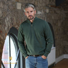 Kenrow Menswear Vince Half-Zip Sage Melange Knit Sage Melange front view