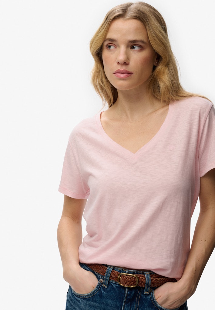Superdry Ladies Studios Slub Emb Vee Tee pale pink t-shirt front view