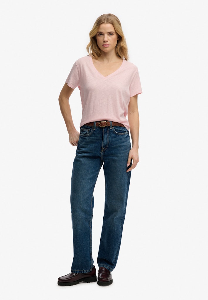 Superdry Ladies Studios Slub Emb Vee Tee-Pale Pink Pale Pink detail view