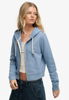 Superdry Ladies Essential Logo Cropped Ziphood-Tidal Blue Tidal Blue back view