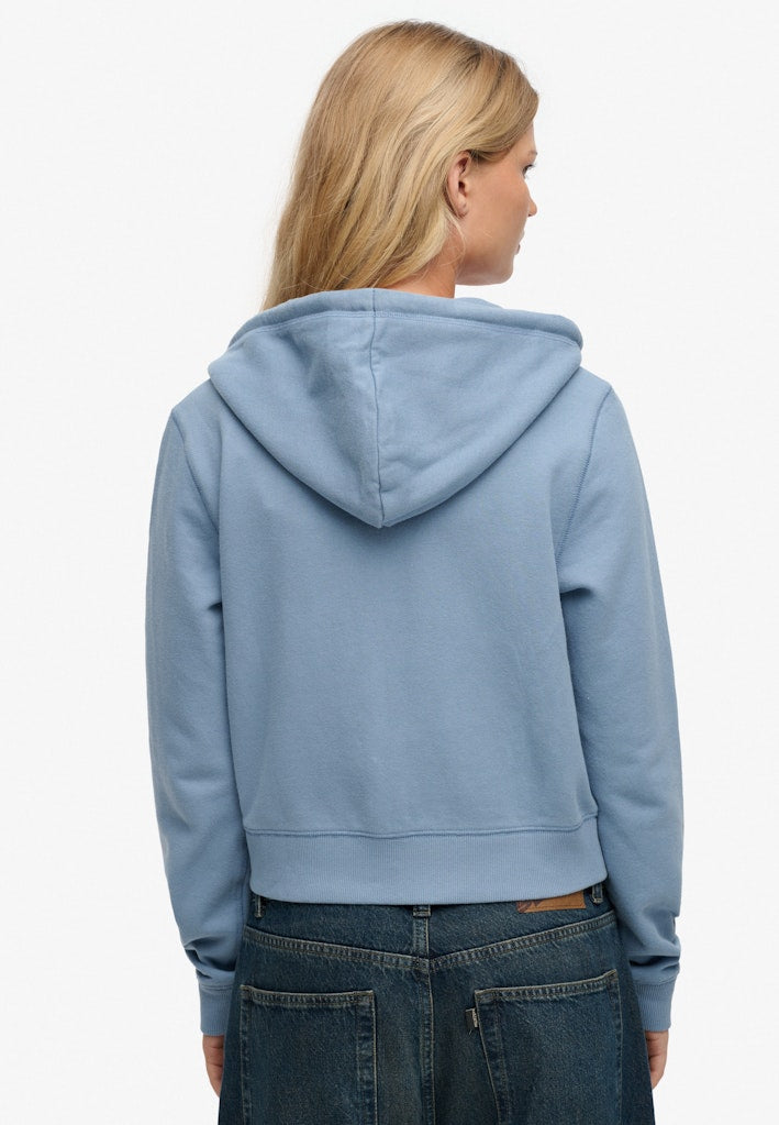 Superdry Ladies Essential Logo Cropped Ziphood Tidal Blue hoodie back view