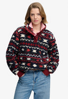 Superdry Super Soft Printed Half Button in Burgundy Mini Aztec on model