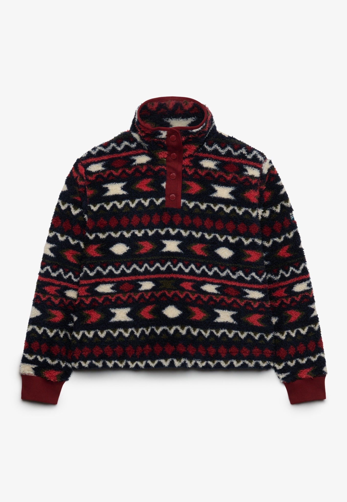 Superdry Super Soft Printed Half Button in Burgundy Mini Aztec front view