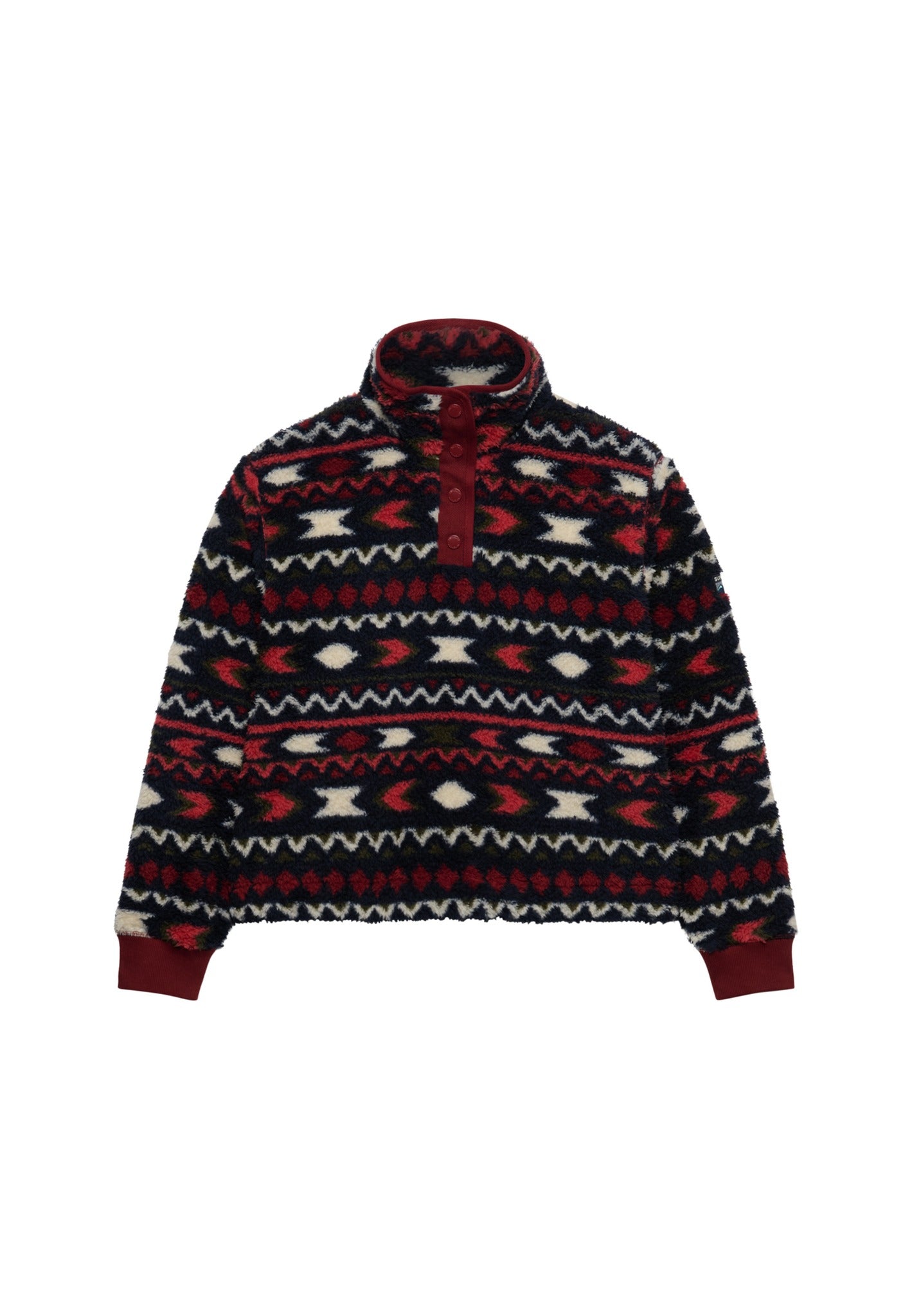Superdry Super Soft Printed Half Button in Burgundy Mini Aztec angled view