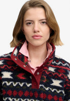 Superdry Super Soft Printed Half Button in Burgundy Mini Aztec half button placket detail