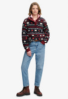 Superdry Super Soft Printed Half Button in Burgundy Mini Aztec full length view