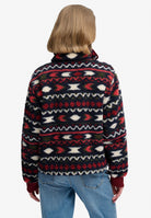 Superdry Super Soft Printed Half Button in Burgundy Mini Aztec back view on model