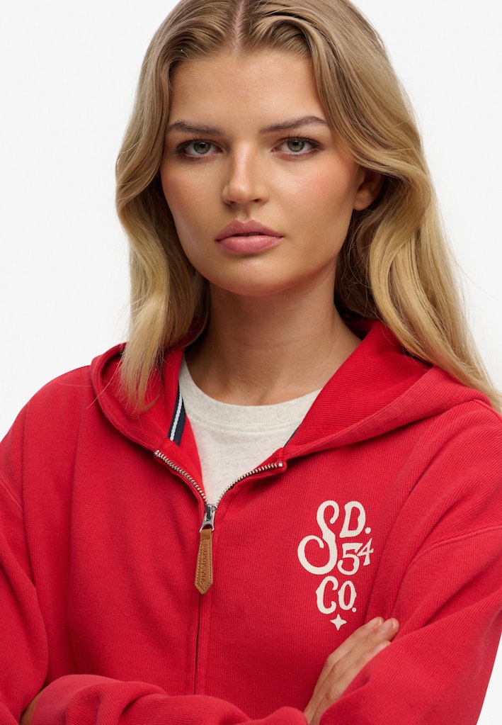 Superdry Ladies Heritage Hamptons Ziphood-Varsity Red Varsity Red detail view