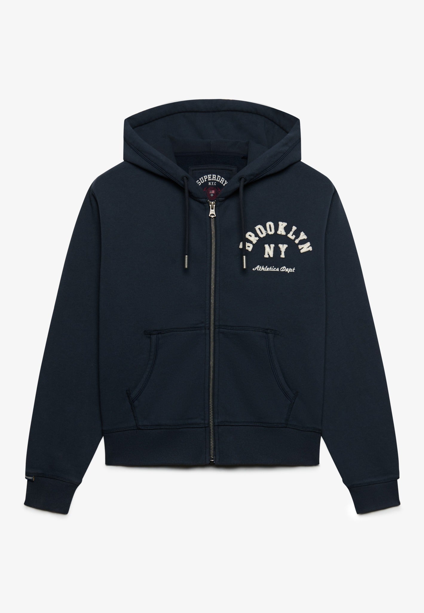 Superdry Ath Essential Relaxed Crop Ziphood in Eclipse Navy front view