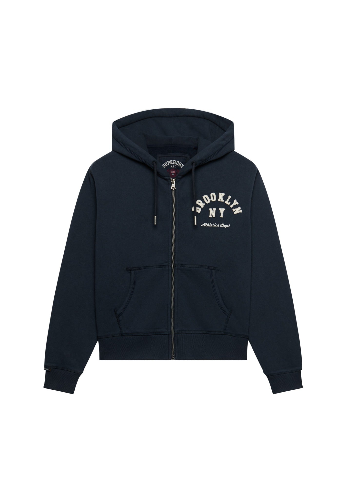 Superdry Ath Essential Relaxed Crop Ziphood in Eclipse Navy angled view