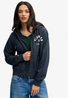 Superdry Ath Essential Relaxed Crop Ziphood in Eclipse Navy upper body view