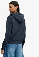 Superdry Ath Essential Relaxed Crop Ziphood in Eclipse Navy back view on model