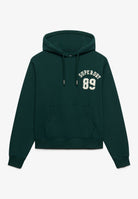 Superdry Ath Essential Applique Crop Hood in Enamel Green front view