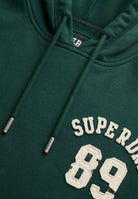 Superdry Ath Essential Applique Crop Hood in Enamel Green applique logo detail