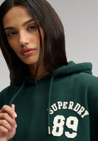Superdry Ath Essential Applique Crop Hood in Enamel Green applique angled view