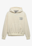Front view of Superdry Drop Needle Velour Hoodie in Cream