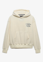 Angled view of Superdry Drop Needle Velour Hoodie in Cream
