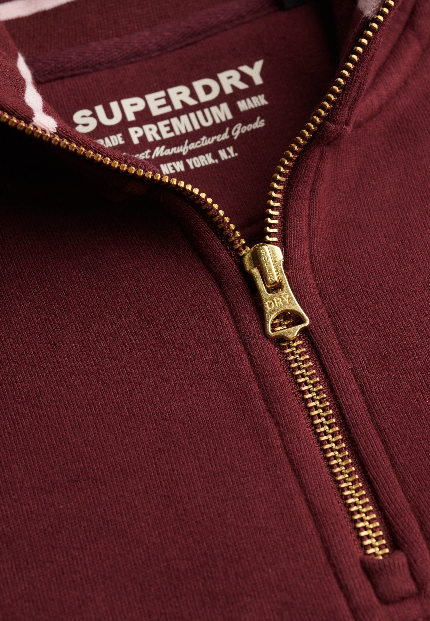 Superdry Monogram Half Zip Sweatshirt in Port Red half zip detail