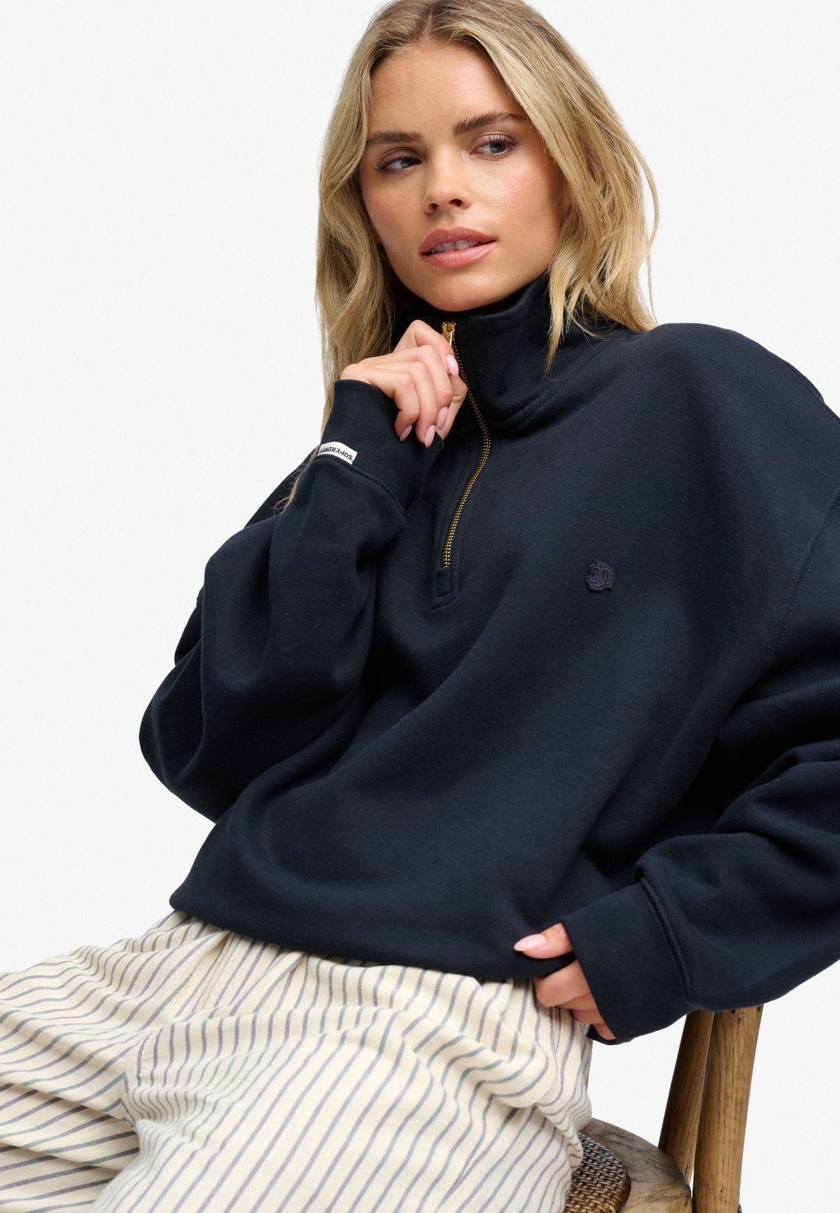 Superdry Monogram Half Zip Sweatshirt in Eclipse Navy seated view