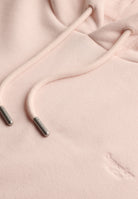 Drawstring hood detail on Superdry Signature Embroidered Hoodie in Rose Blush Pink