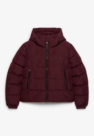 Superdry Hooded Sports Puffer Jacket in Port Red front view