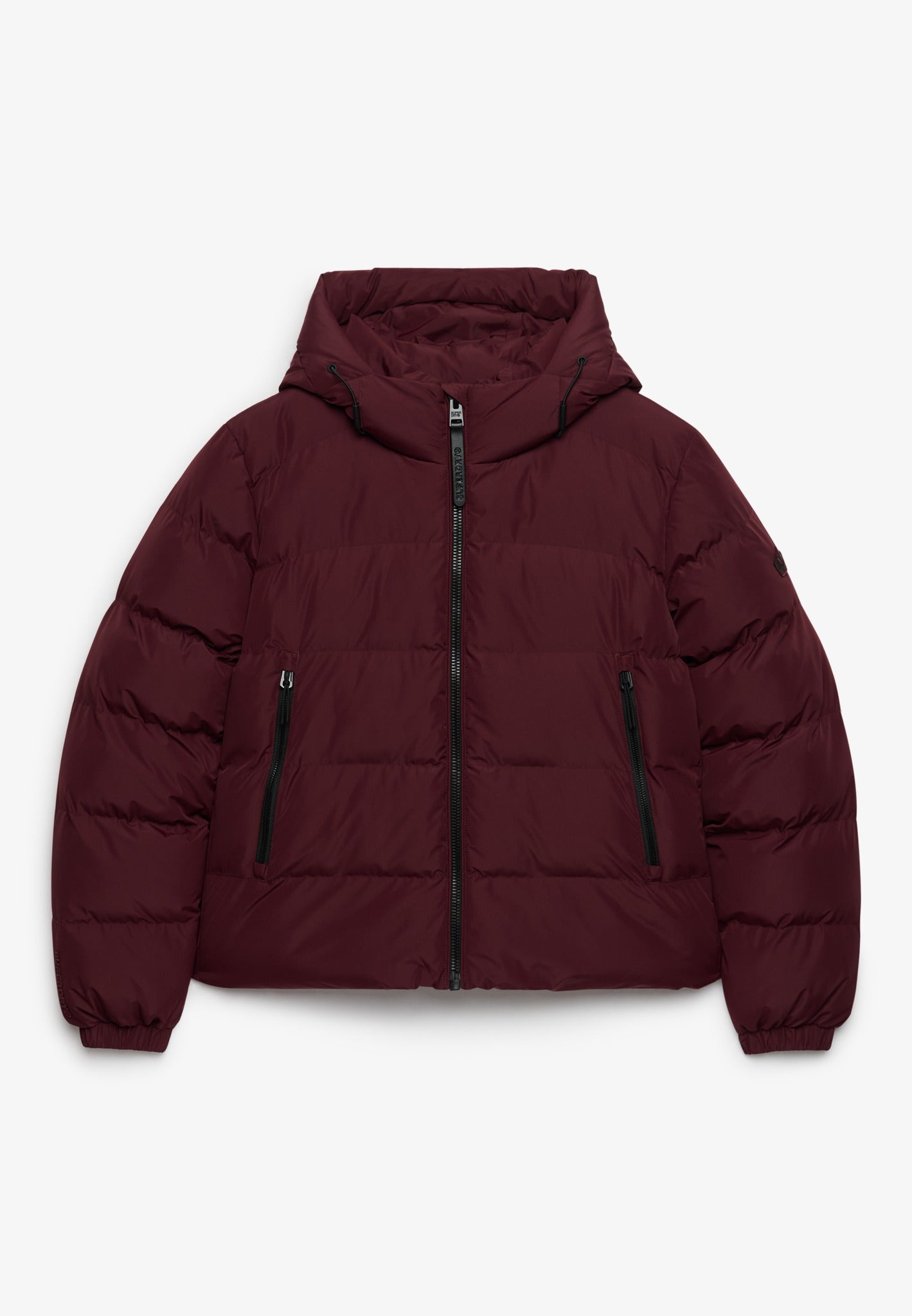 Superdry Hooded Sports Puffer Jacket in Port Red front view