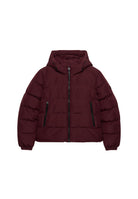 Superdry Hooded Sports Puffer Jacket in Port Red angled view