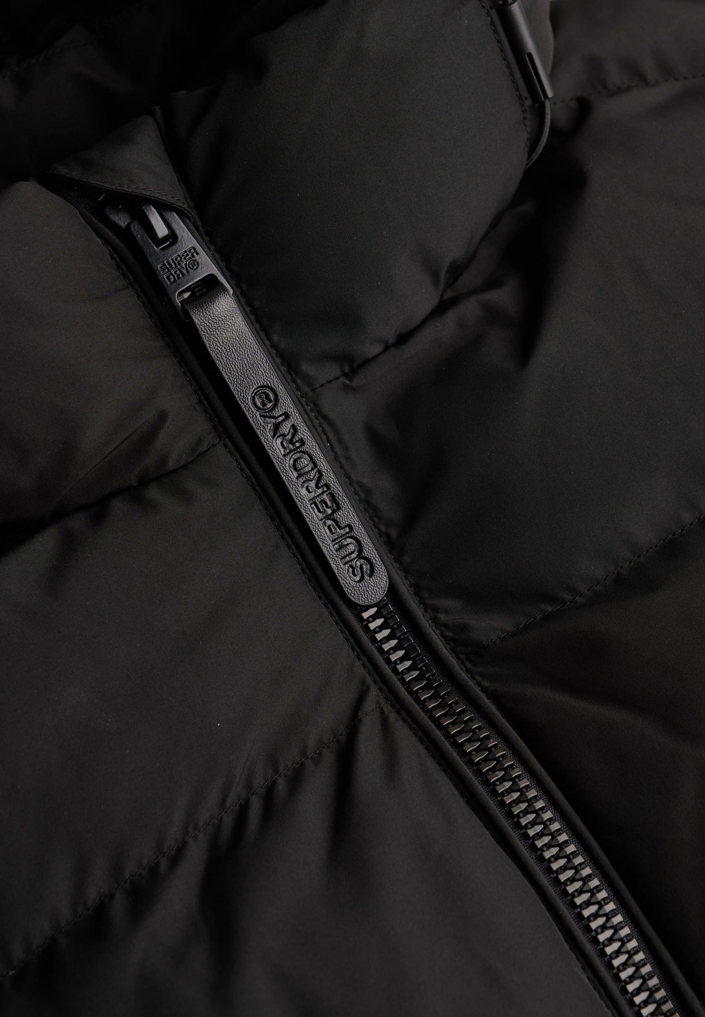 Superdry Hooded Sports Puffer Jacket in Black zip detail