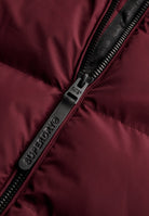 Superdry Hooded Sports Puffer Jacket in Port Red zip detail