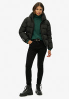 Superdry Hooded Sports Puffer Jacket in Black full length model view
