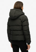 Superdry Hooded Sports Puffer Jacket in Black back model view