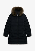 Side product view of the Superdry Hooded Faux Fur Fuji Jacket in Black