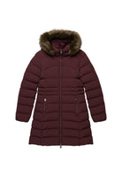 Superdry Hood Faux Fur Fuji Mid Length Jacket in Dark Oxblood angled view