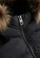 Zip fastening and faux fur trim detail on the Superdry Fuji Jacket in Black