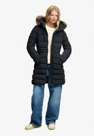 Upper body view of the Superdry Hooded Faux Fur Fuji Jacket in Black