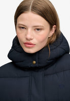 Superdry Premium Ripstop Puffer Jacket in Eclipse Navy collar and logo detail
