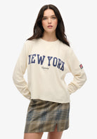 Superdry Ladies Ath Essential Graphic Long Sleeve Top-Desert Bone Off White Desert Bone Off White front view