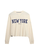 Superdry Ladies Ath Essential Graphic Long Sleeve Top-Desert Bone Off White Desert Bone Off White model front view