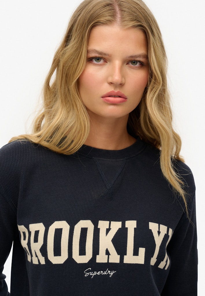 Superdry Ladies Athletic Essential Graphic Long Sleeve Top-Eclipse Navy ECLIPSE NAVY detail view