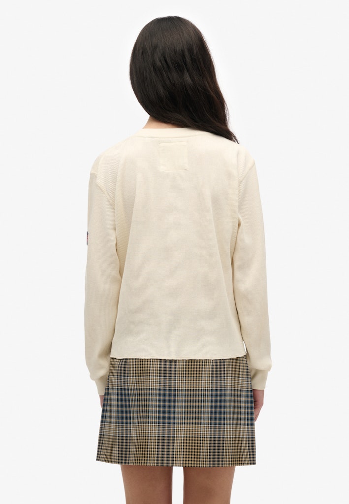 Superdry Ladies Ath Essential Graphic Ls Top Desert Bone Off White long sleeve top back view