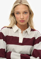 Superdry Ladies Ath Ess Cropped Stripe Rugby-Glacier Grey Marl/port Red Str Glacier Grey Marl/Port Red Str detail view
