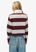 Superdry Ladies Ath Ess Cropped Stripe Rugby-Glacier Grey Marl/port Red Str Glacier Grey Marl/Port Red Str side view